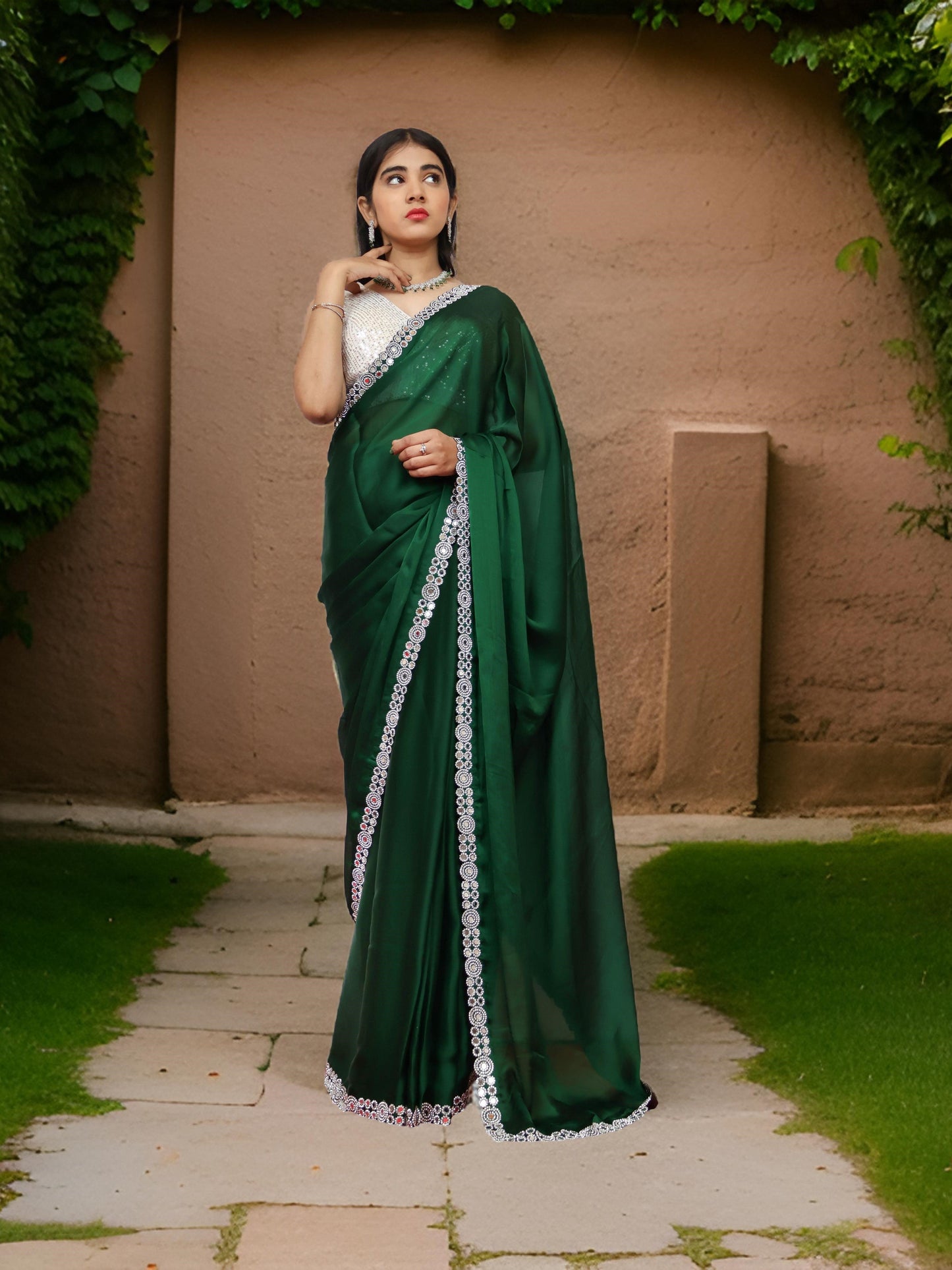 Designer Saree with American Diamond & Mirror Work by Shreekama-6