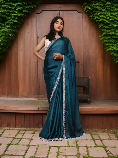 Designer Saree with American Diamond & Mirror Work by Shreekama-5