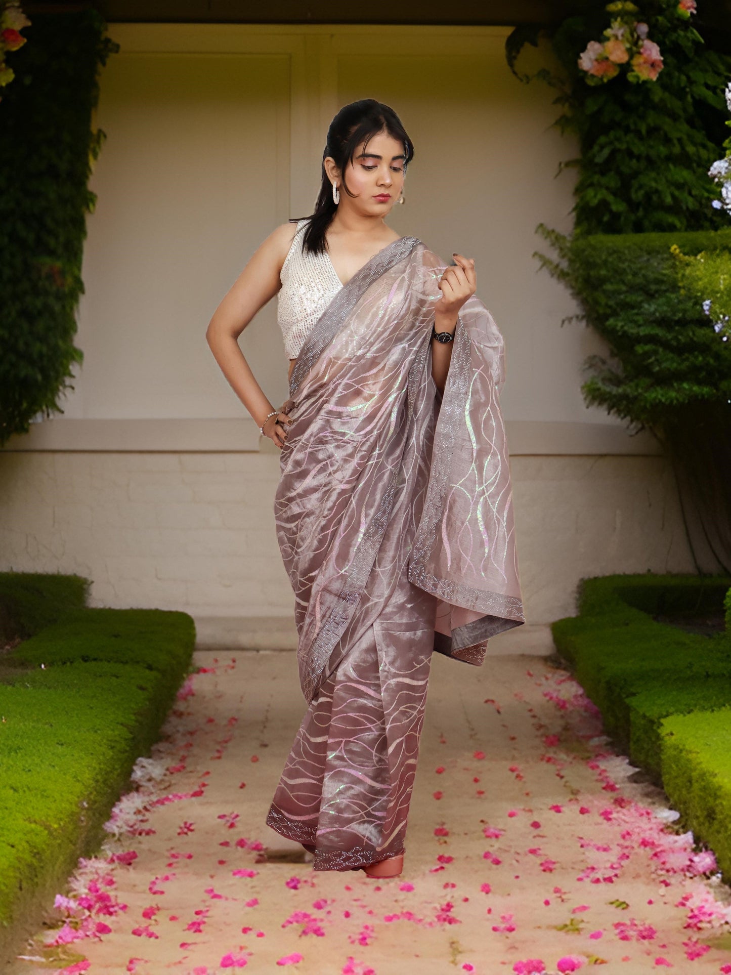 Designer Saree with Rhinestones & Heavy Sequin Work by Shreekama-5