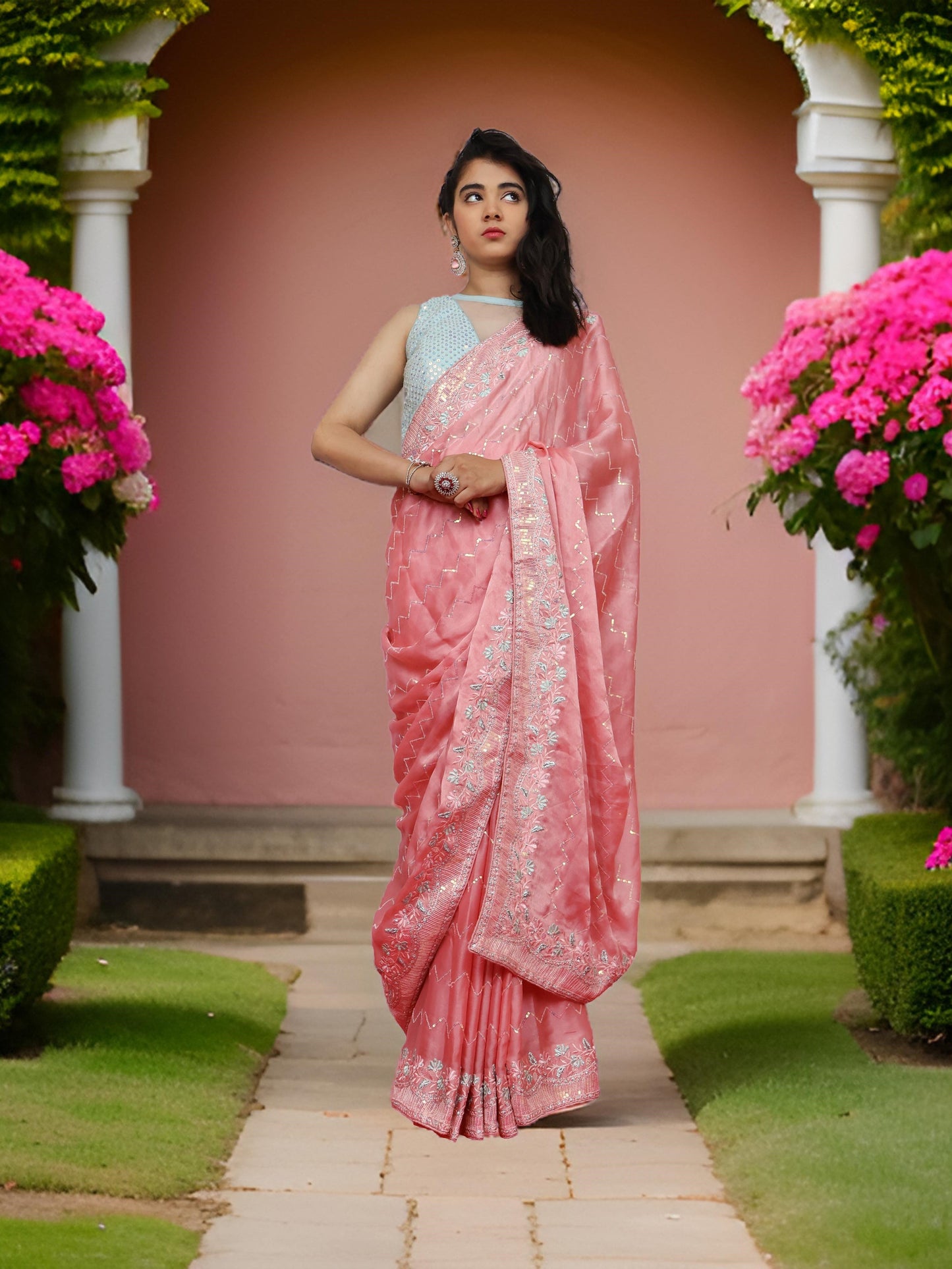 Designer Saree with Embroidery & Zari Thread Work by Shreekama-5