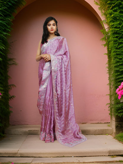 Designer Saree with Embroidery & Zari Thread Work by Shreekama-0