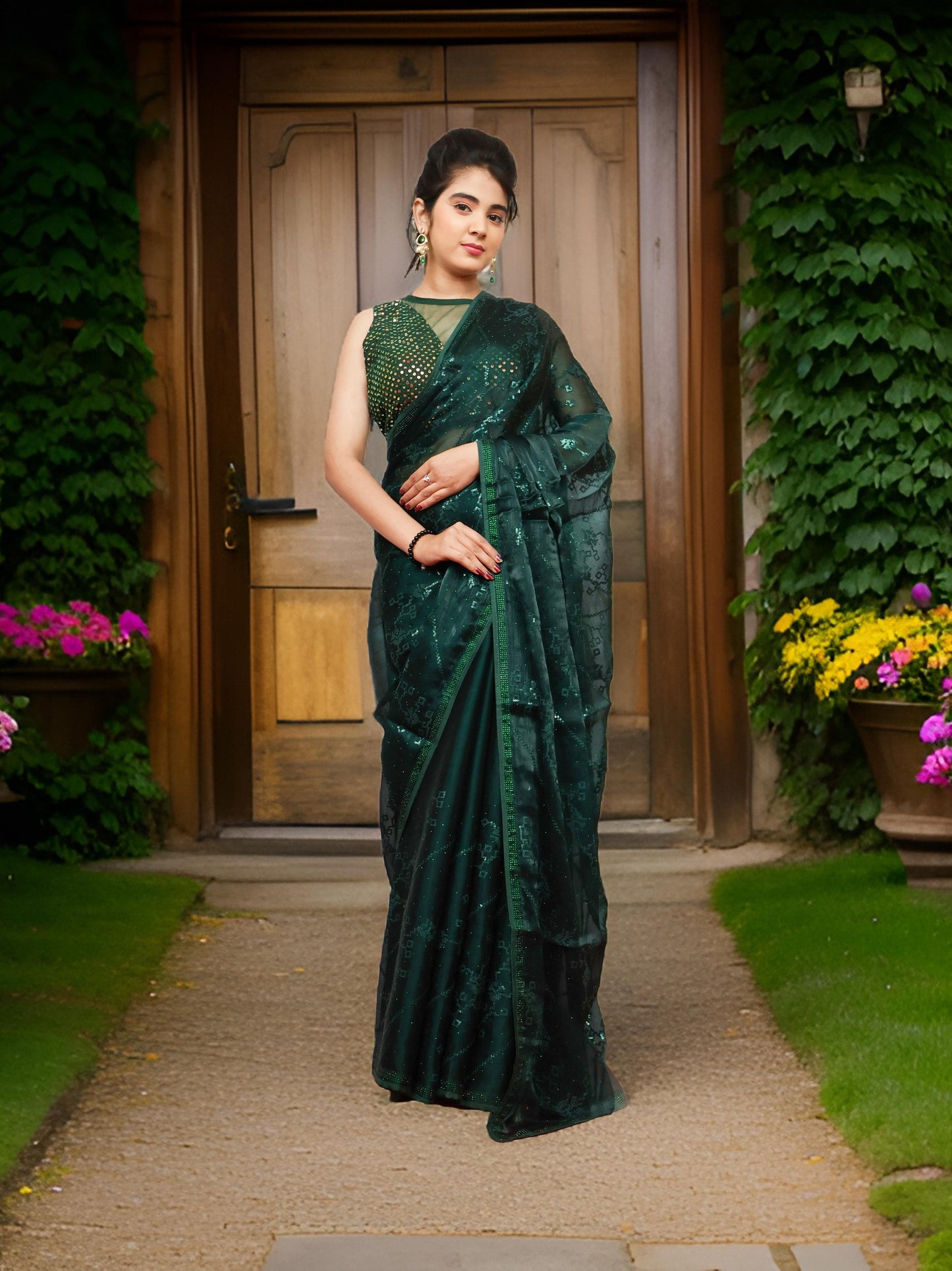 Designer Saree with Rhinestones & Sequin Work by Shreekama-6