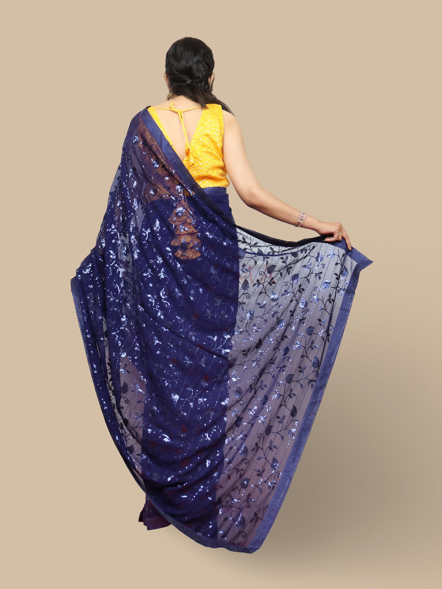 Designer Saree with Rhinestones & Heavy Sequin Work by Shreekama-2