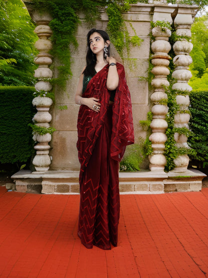 Designer Saree with Rhinstone & Thread Work by Shreekama-0