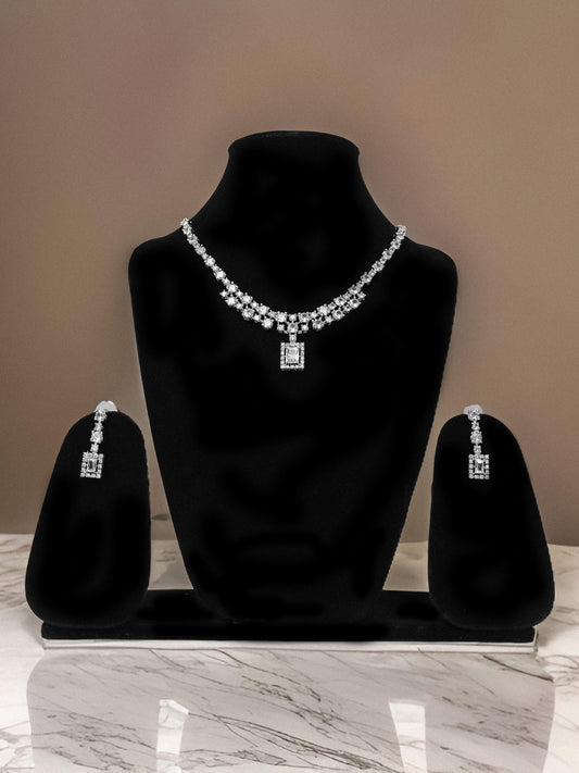 Silver Plated AD Necklace Set-0