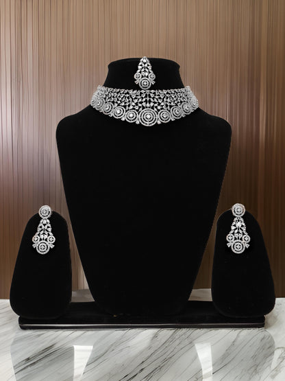 Silver Plated AD Necklace Set-0