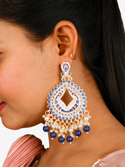 Gold-Toned & Chandbali Earrings with Crystals and Pearls for Women by Shreekama-2