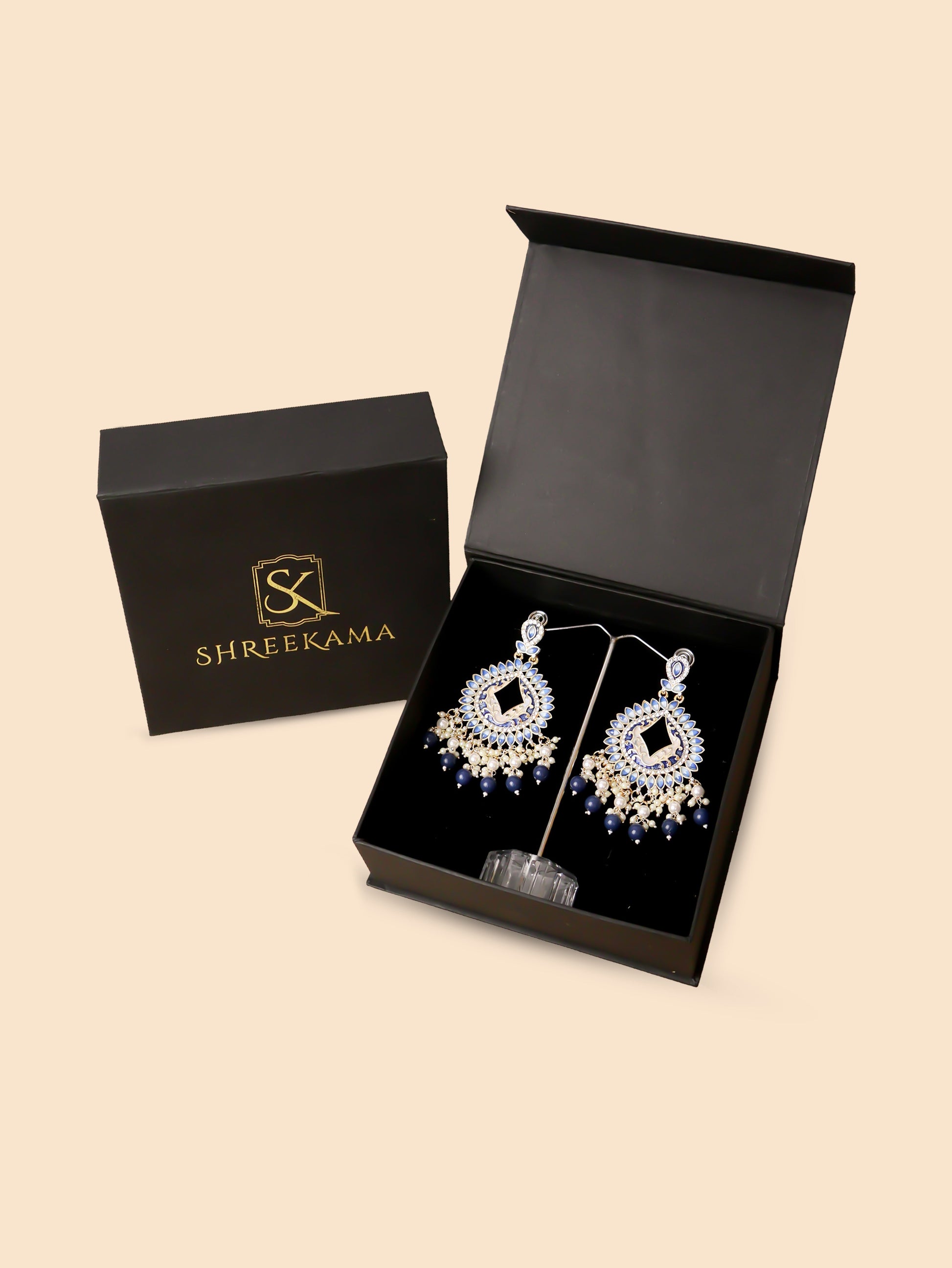 Gold-Toned & Chandbali Earrings with Crystals and Pearls for Women by Shreekama-3