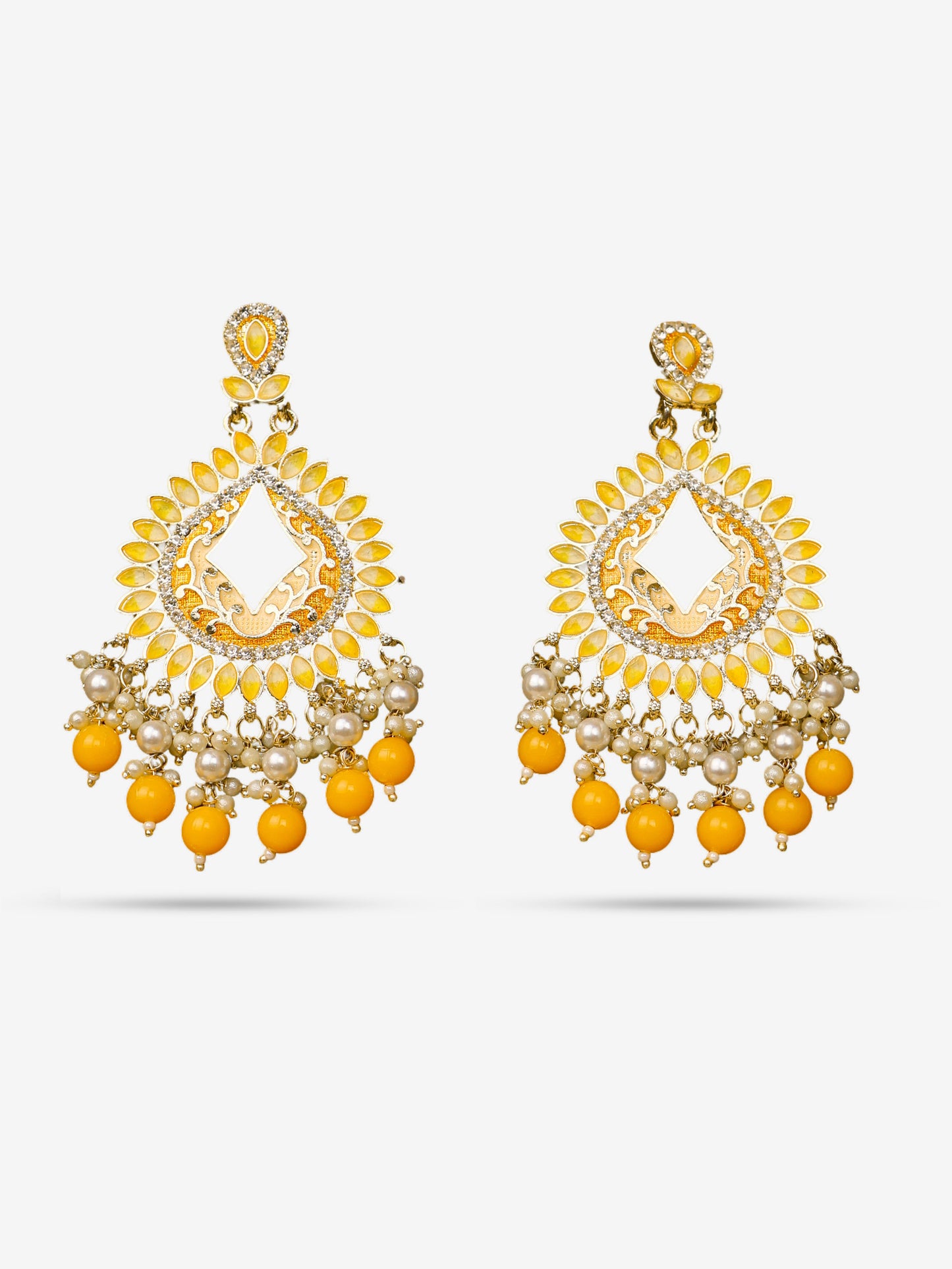 Gold-Toned & Chandbali Earrings with Crystals and Pearls for Women by Shreekama-6