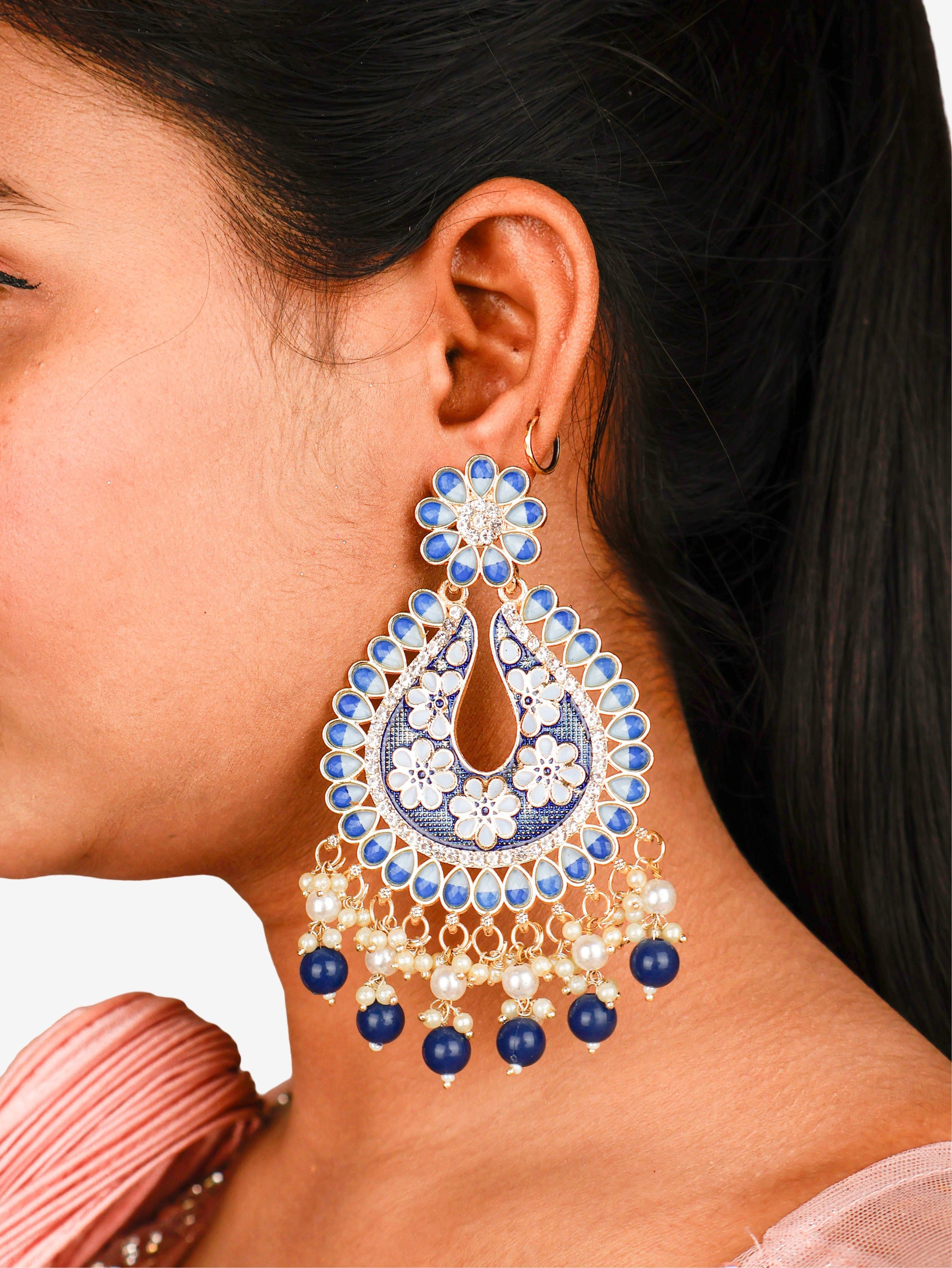 Jewels Chandbali Earrings for Women with Kundan Stones and Beads by Shreekama-2