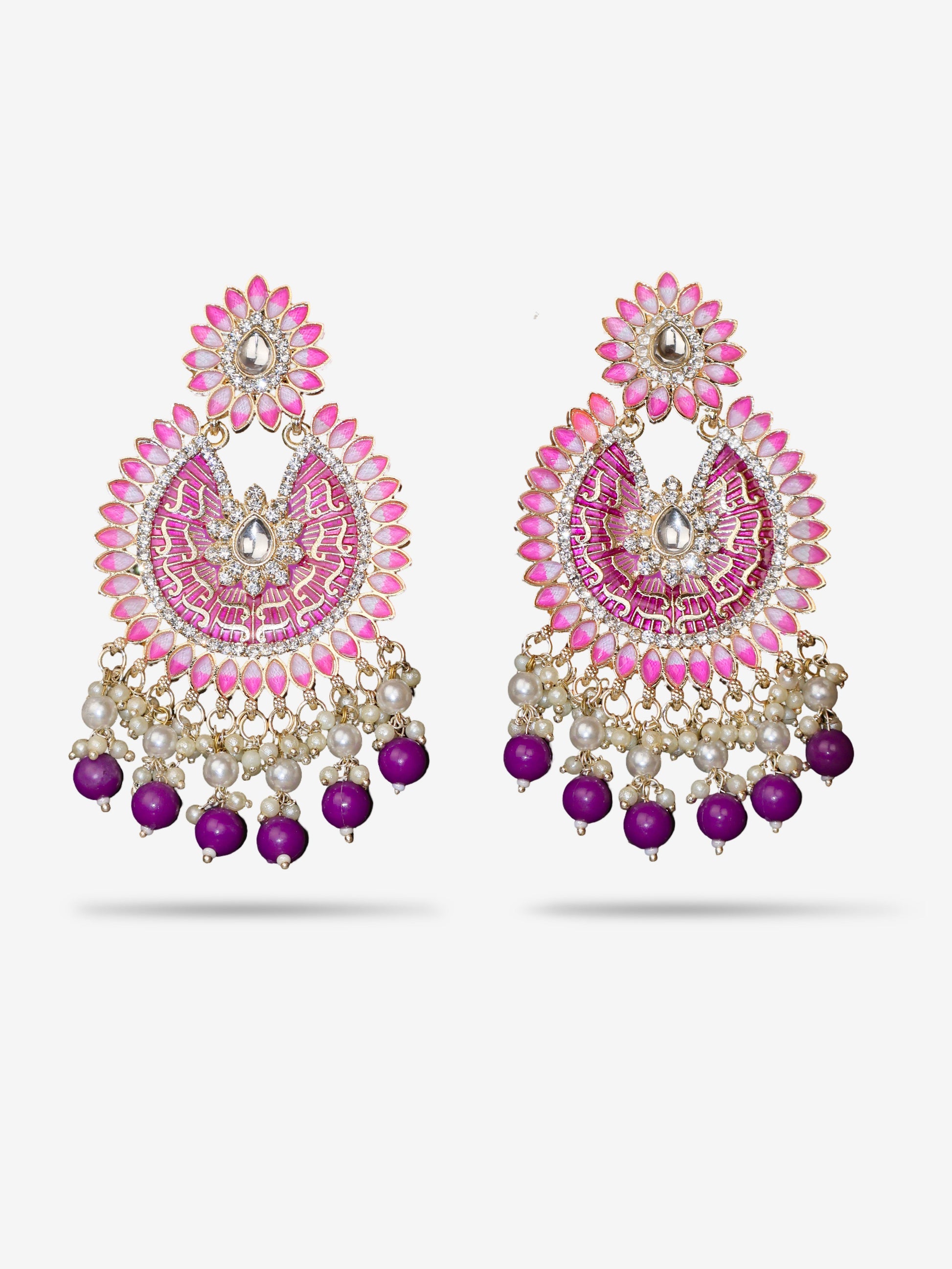 Delicate Pearl & Rhinestone Chandelier Earrings for Women by Shreekama-0