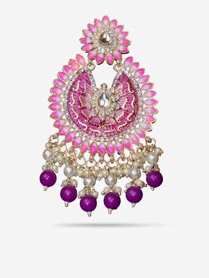 Delicate Pearl & Rhinestone Chandelier Earrings for Women by Shreekama-1