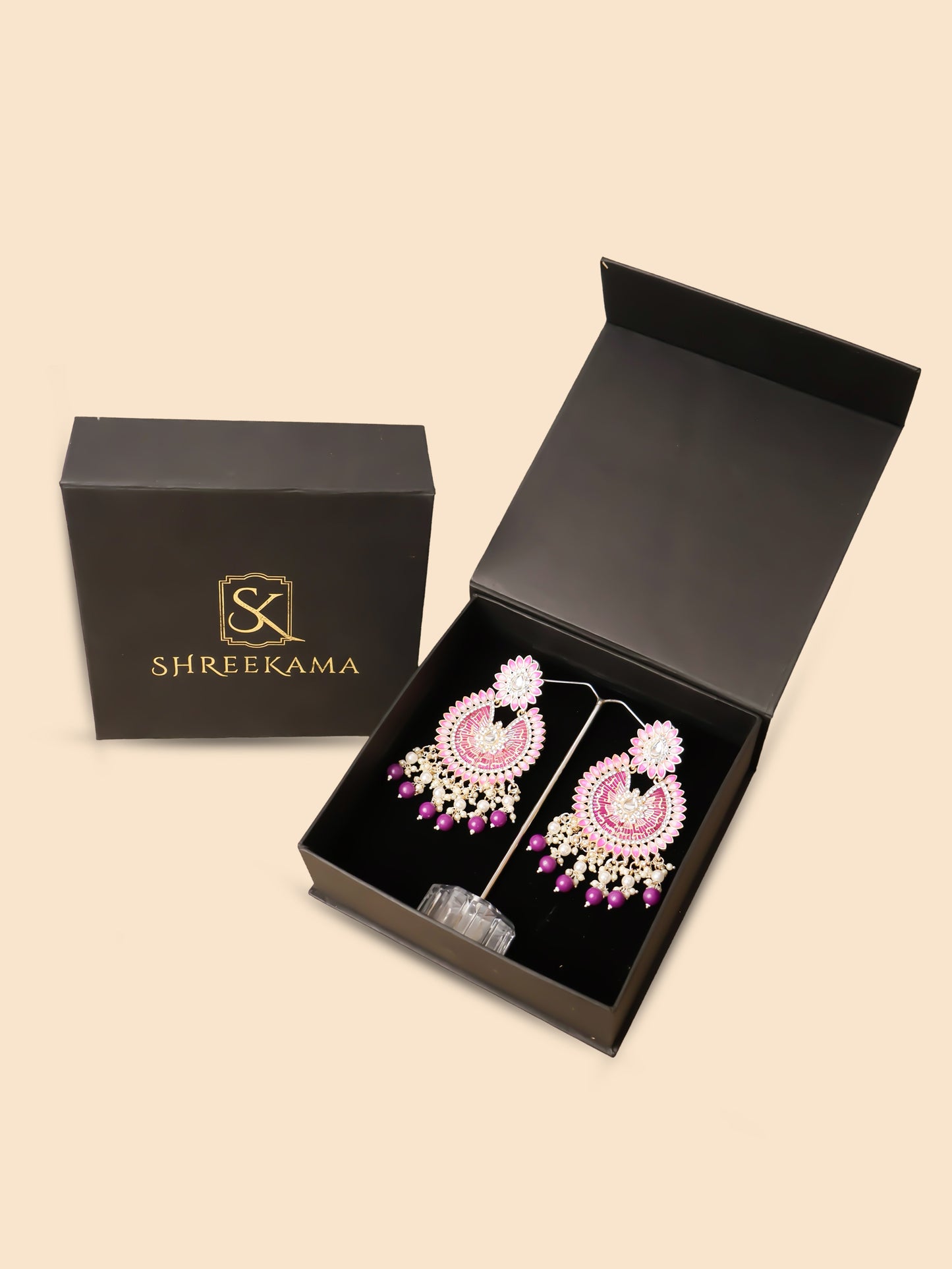 Delicate Pearl & Rhinestone Chandelier Earrings for Women by Shreekama-3