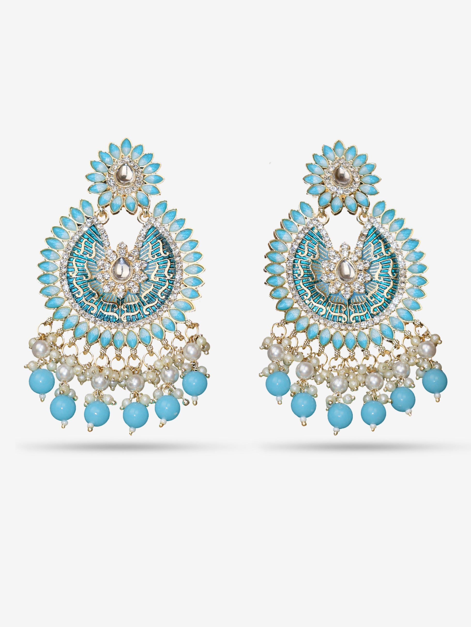 Delicate Pearl & Rhinestone Chandelier Earrings for Women by Shreekama-4