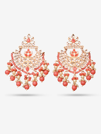 Kundan & Pearl Drop Earrings with Textured Detailing for Women by Shreekama-0