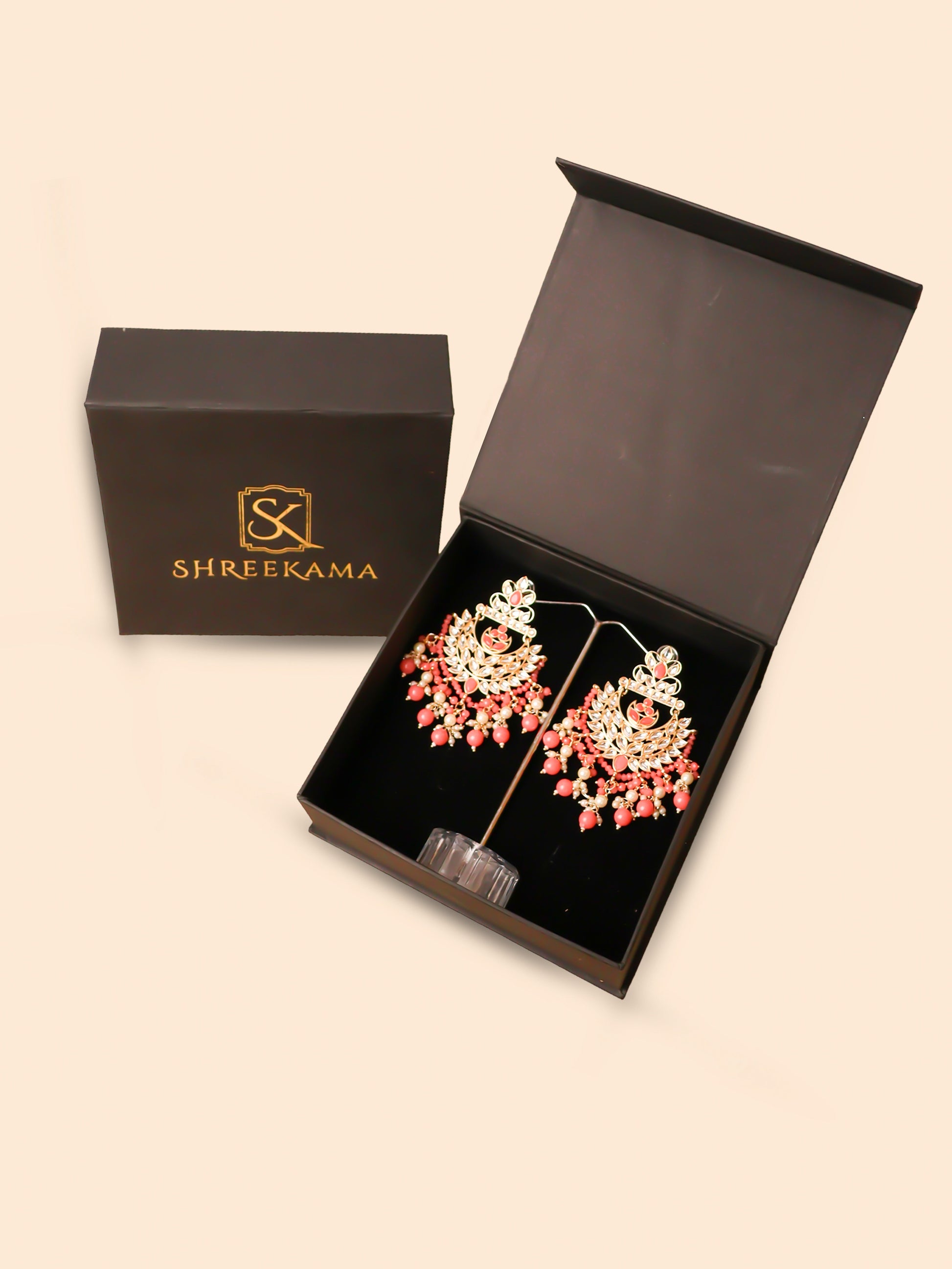 Kundan & Pearl Drop Earrings with Textured Detailing for Women by Shreekama-3