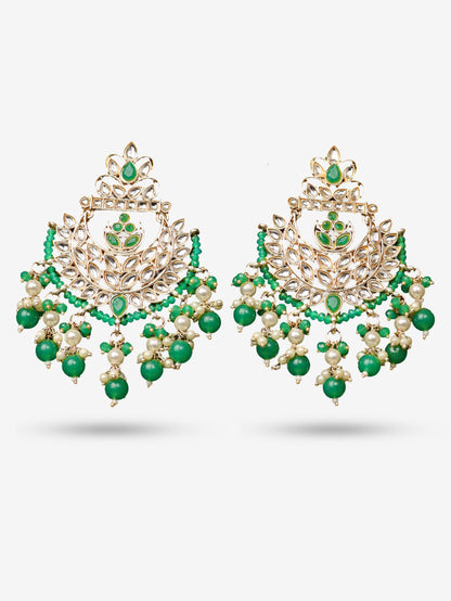 Kundan & Pearl Drop Earrings with Textured Detailing for Women by Shreekama-4