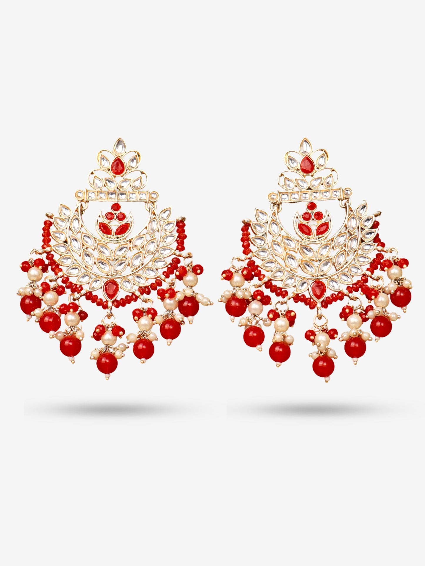 Kundan & Pearl Drop Earrings with Textured Detailing for Women by Shreekama-5