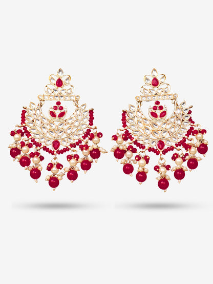 Kundan & Pearl Drop Earrings with Textured Detailing for Women by Shreekama-6