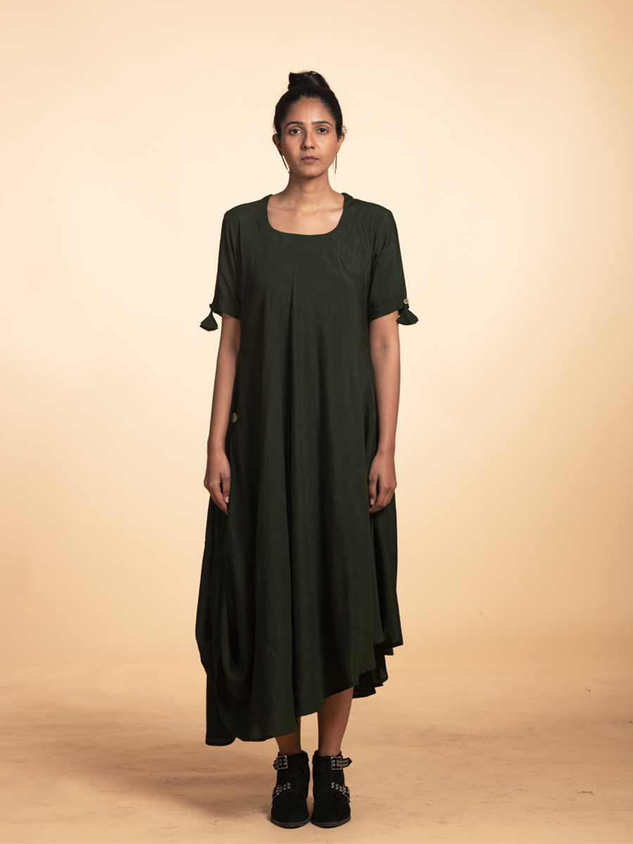 Bottle Green Cotton Dress-0