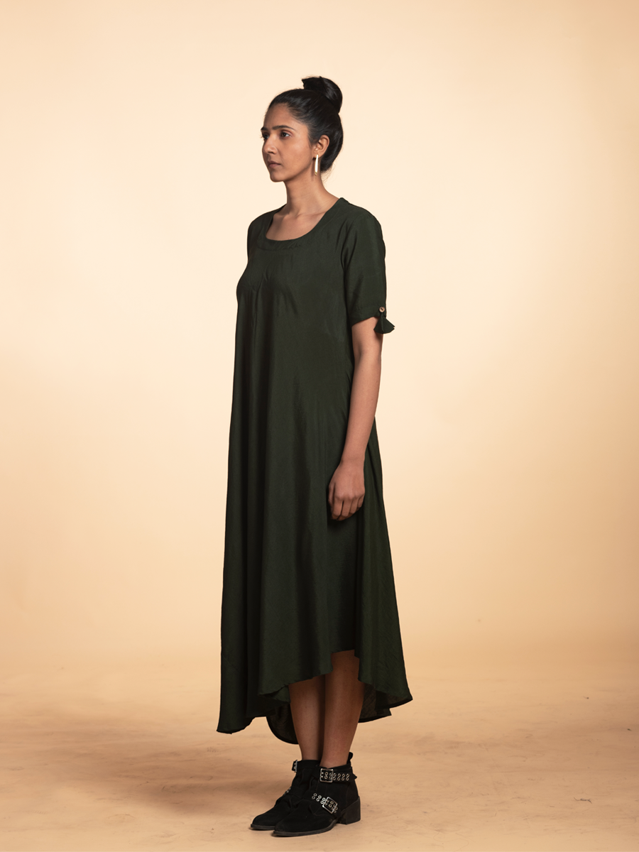 Bottle Green Cotton Dress-1