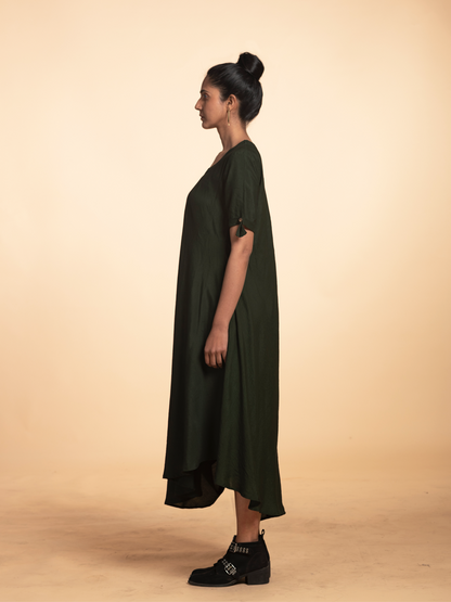 Bottle Green Cotton Dress-2