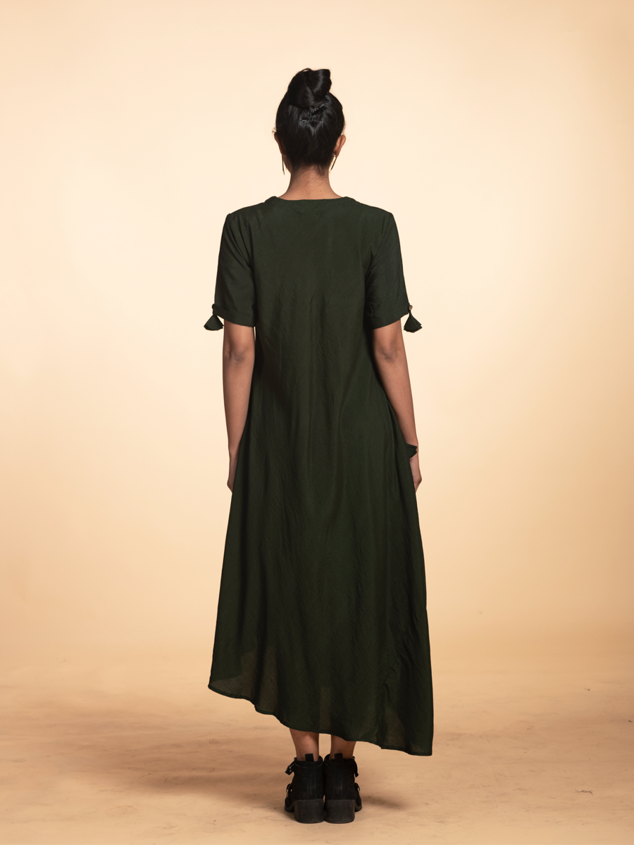 Bottle Green Cotton Dress-3