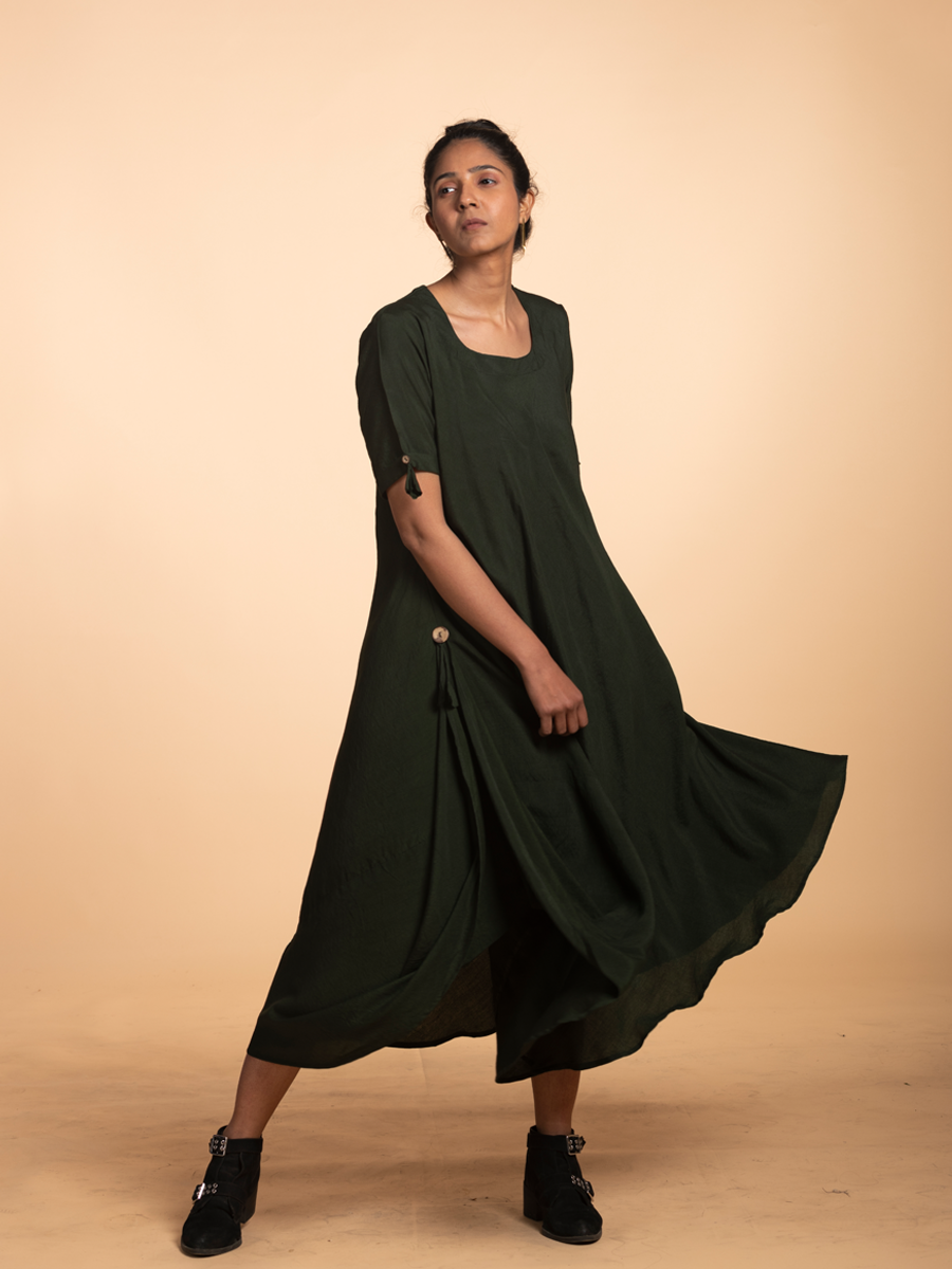 Bottle Green Cotton Dress-4