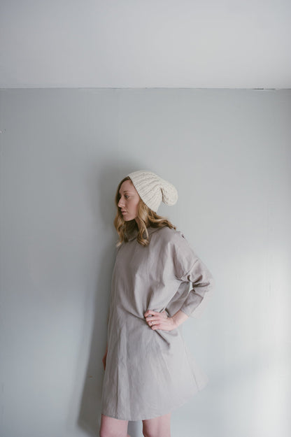 100% Linen 3/4 Sleeve Classic Dress Light Grey-3