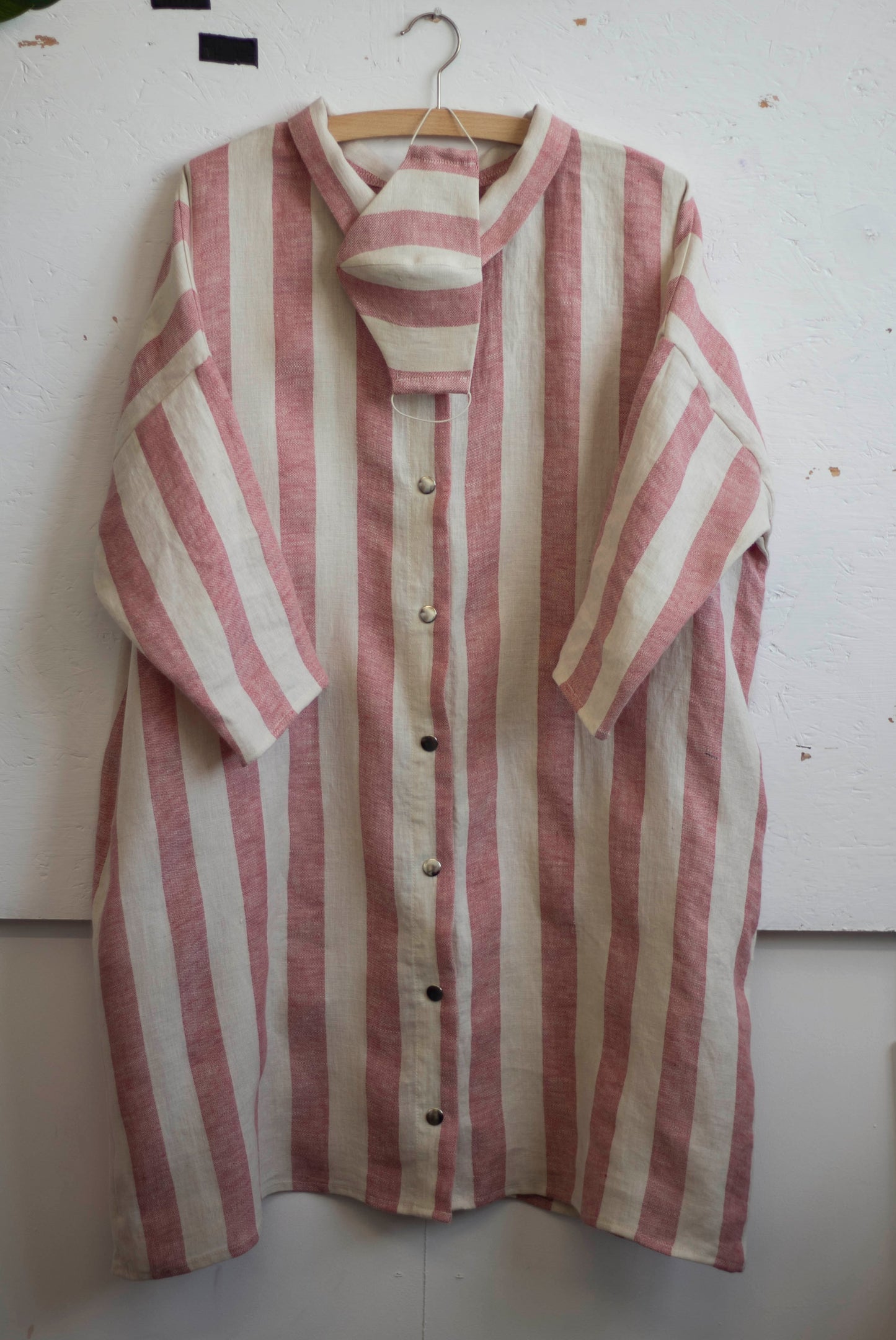 100% Linen 3/4 Sleeve Classic Dress Candy Stripe-2