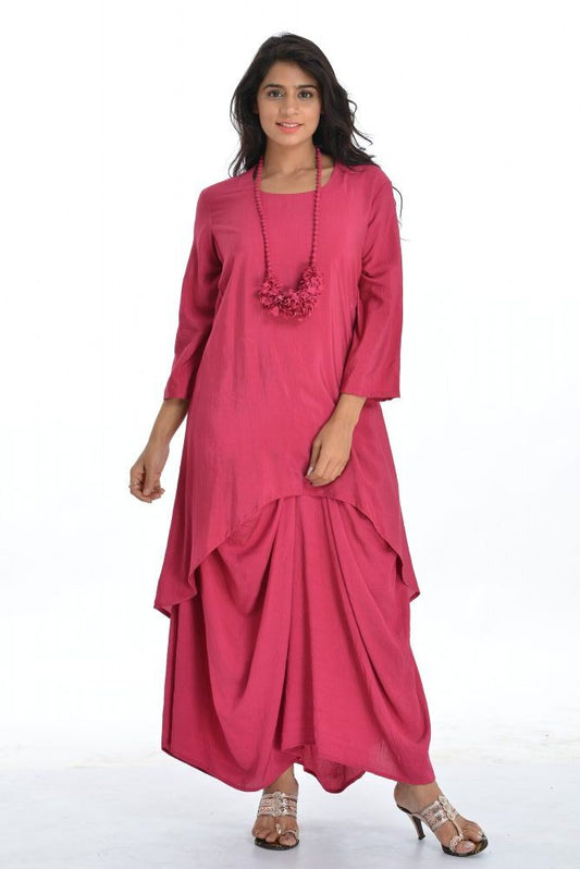 Mohini - Pink Cowl Dress with Necklace-0