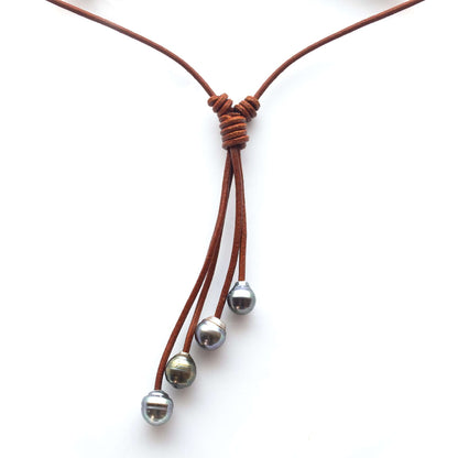 4 Tahitian pearl necklace with leather string