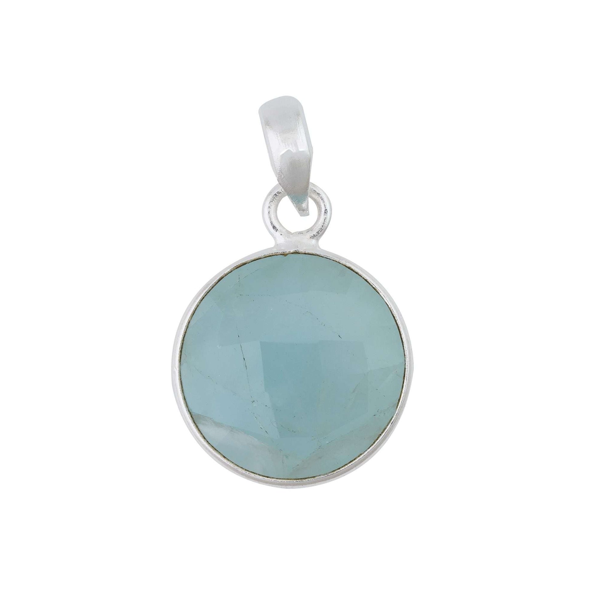 Aquamarine Pendant in round shape for Men handmade in Silver 925-1