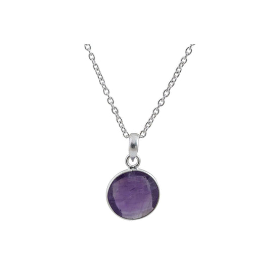 Amethyst Pendant in round shape for Men handmade in Silver 925-0