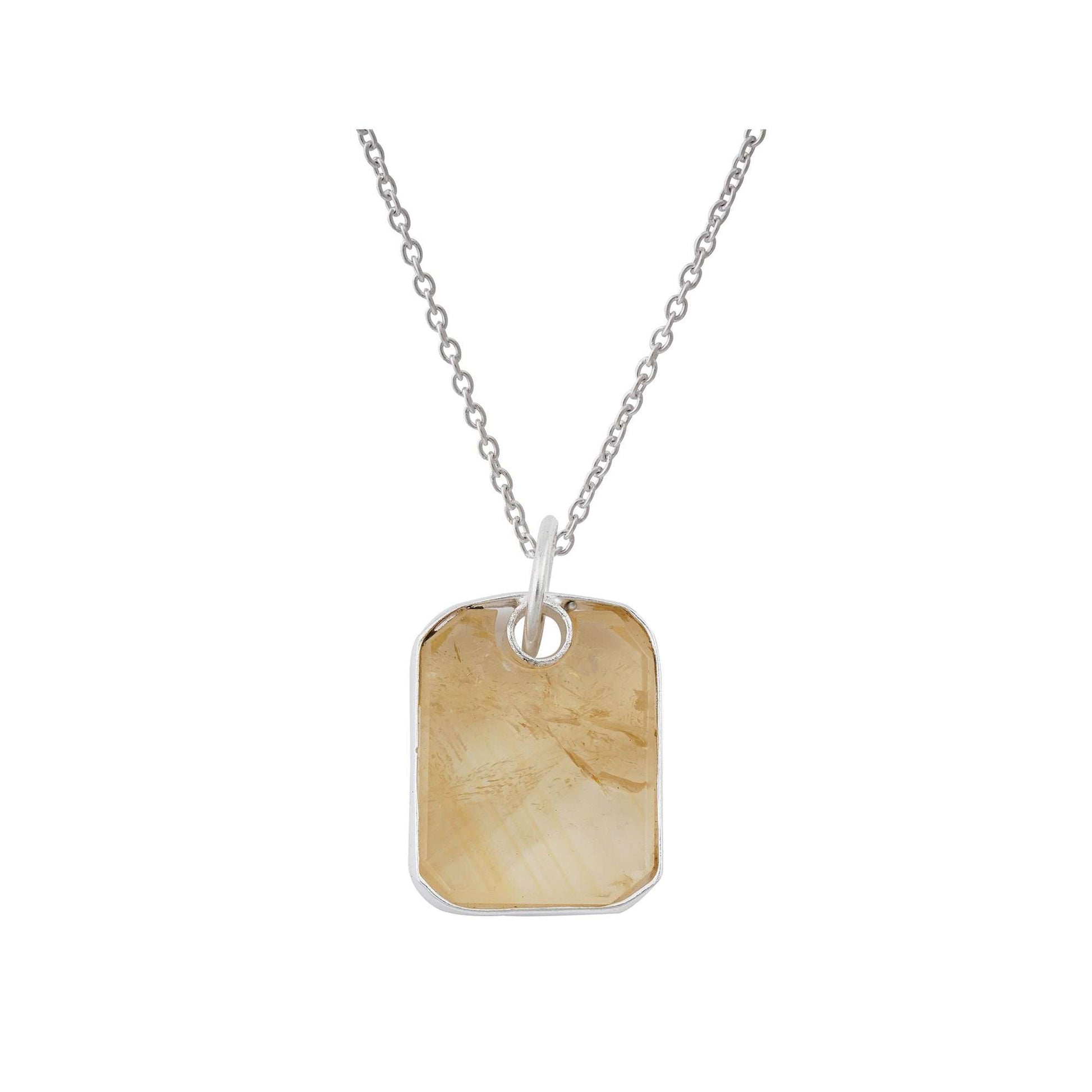 Citrine Pendant in rectangular shape for Men handmade in Silver 925-0