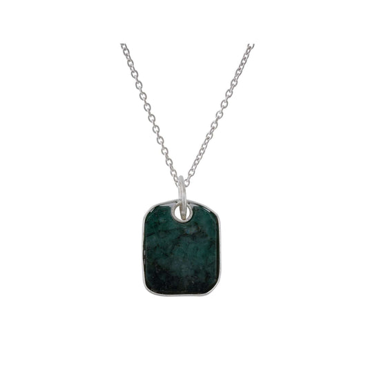 Raw Emerald Pendant in rectangular shape for Men handmade in Silver 925-0