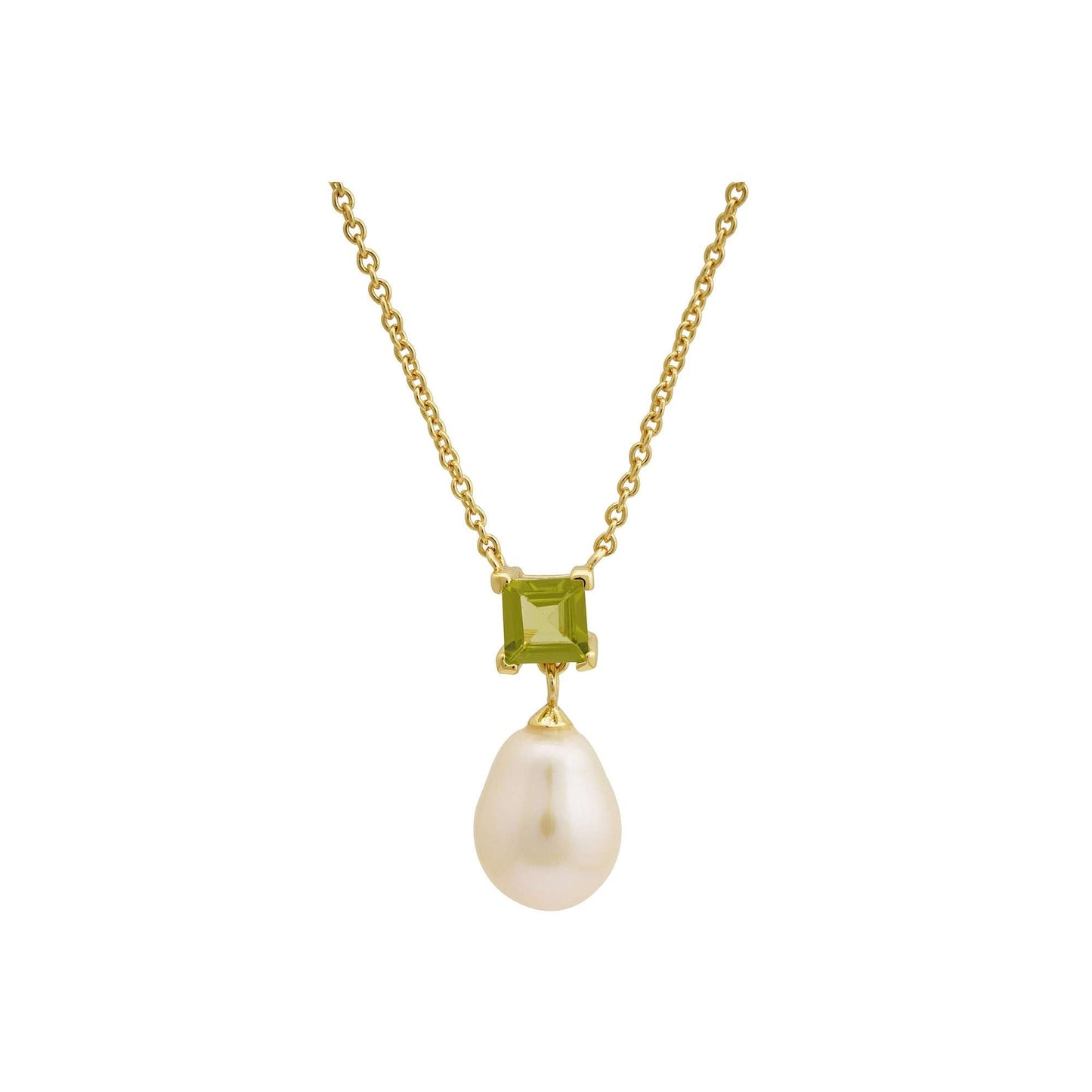 5 MM Peridot Stone & 9 - 9.5 MM Freshwater Pearl Venice Pendant in 24 CT Gold Plated Silver 925 Setting-0