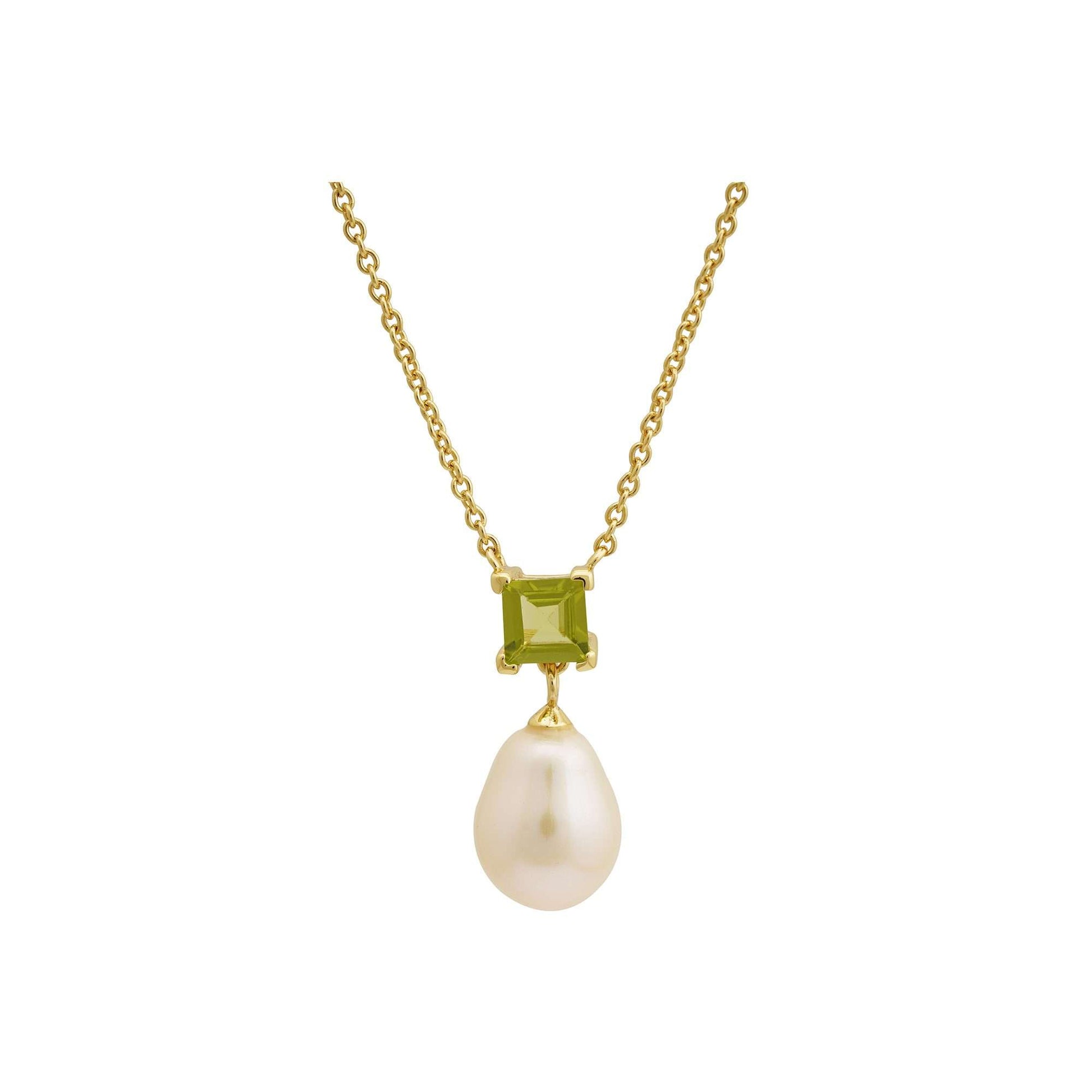 5 MM Peridot Stone & 9 - 9.5 MM Freshwater Pearl Venice Pendant in 24 CT Gold Plated Silver 925 Setting-0