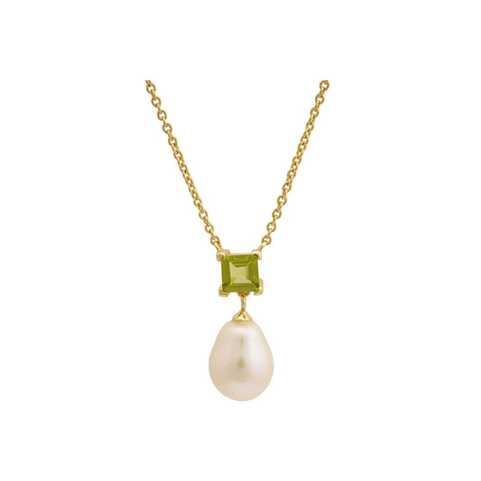 5 MM Peridot Stone & 9 - 9.5 MM Freshwater Pearl Venice Pendant in 24 CT Gold Plated Silver 925 Setting-0