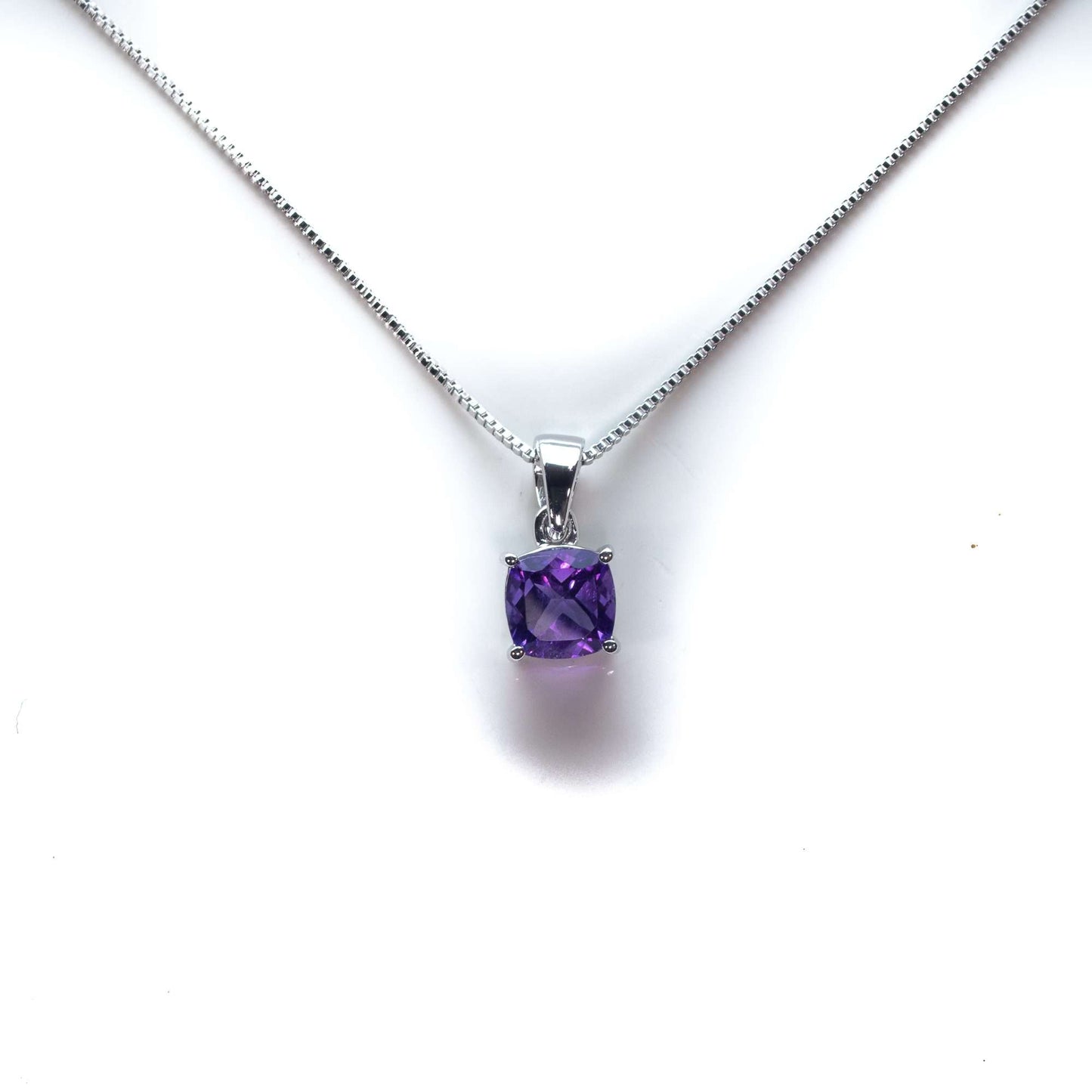 8 MM Natural Amethyst 2.5 CT Cushion Cut Stanley Solitaire Necklace in Silver 925-0