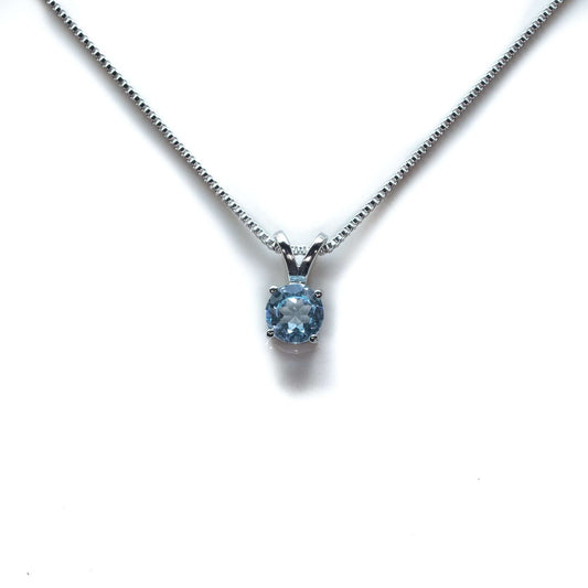 6 MM Natural Blue Topaz 1 CT Round Cut North Creek Solitaire Necklace in Silver 925-0