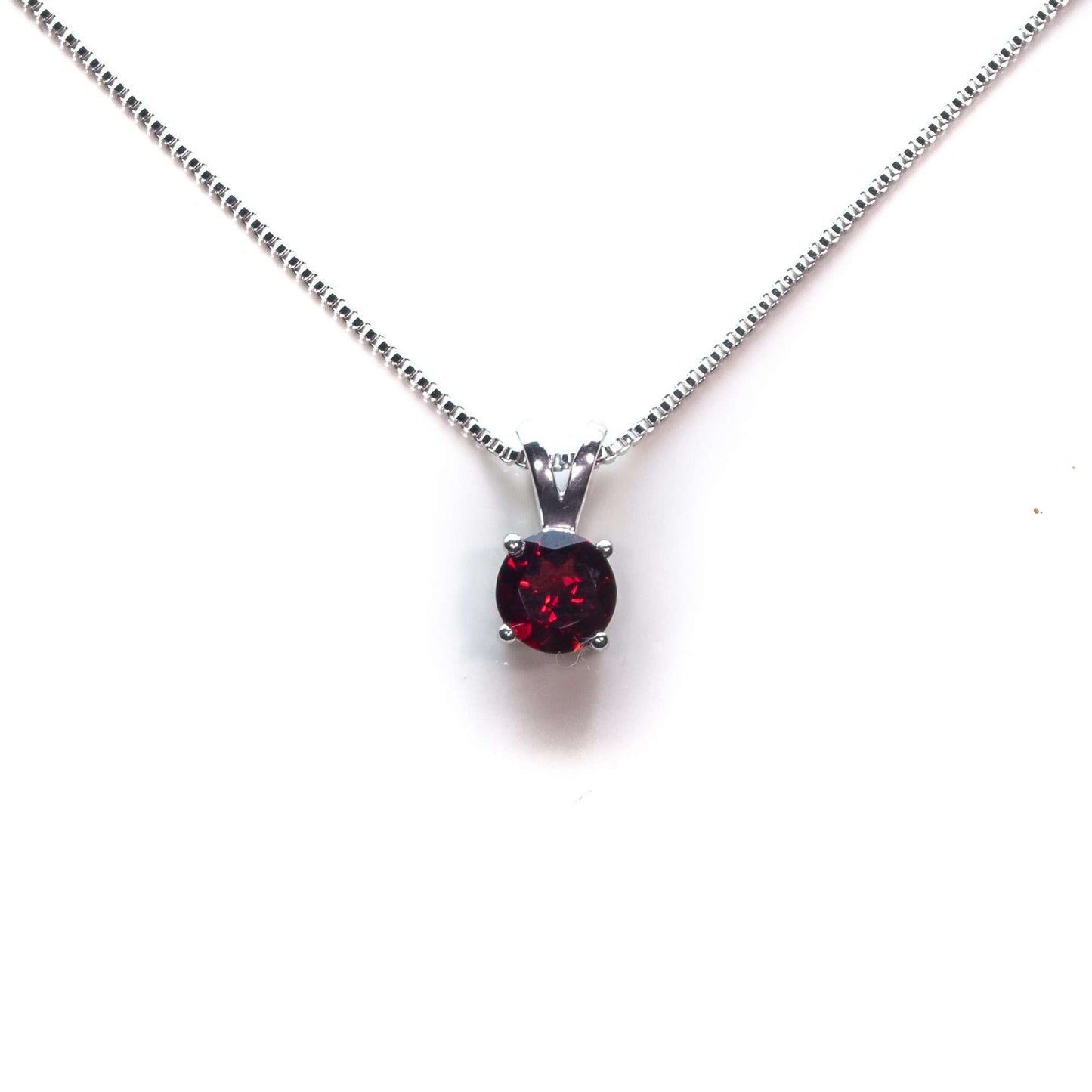 6 MM Natural Red Garnet 1 CT Round Cut North Creek Solitaire Necklace in Silver 925-0