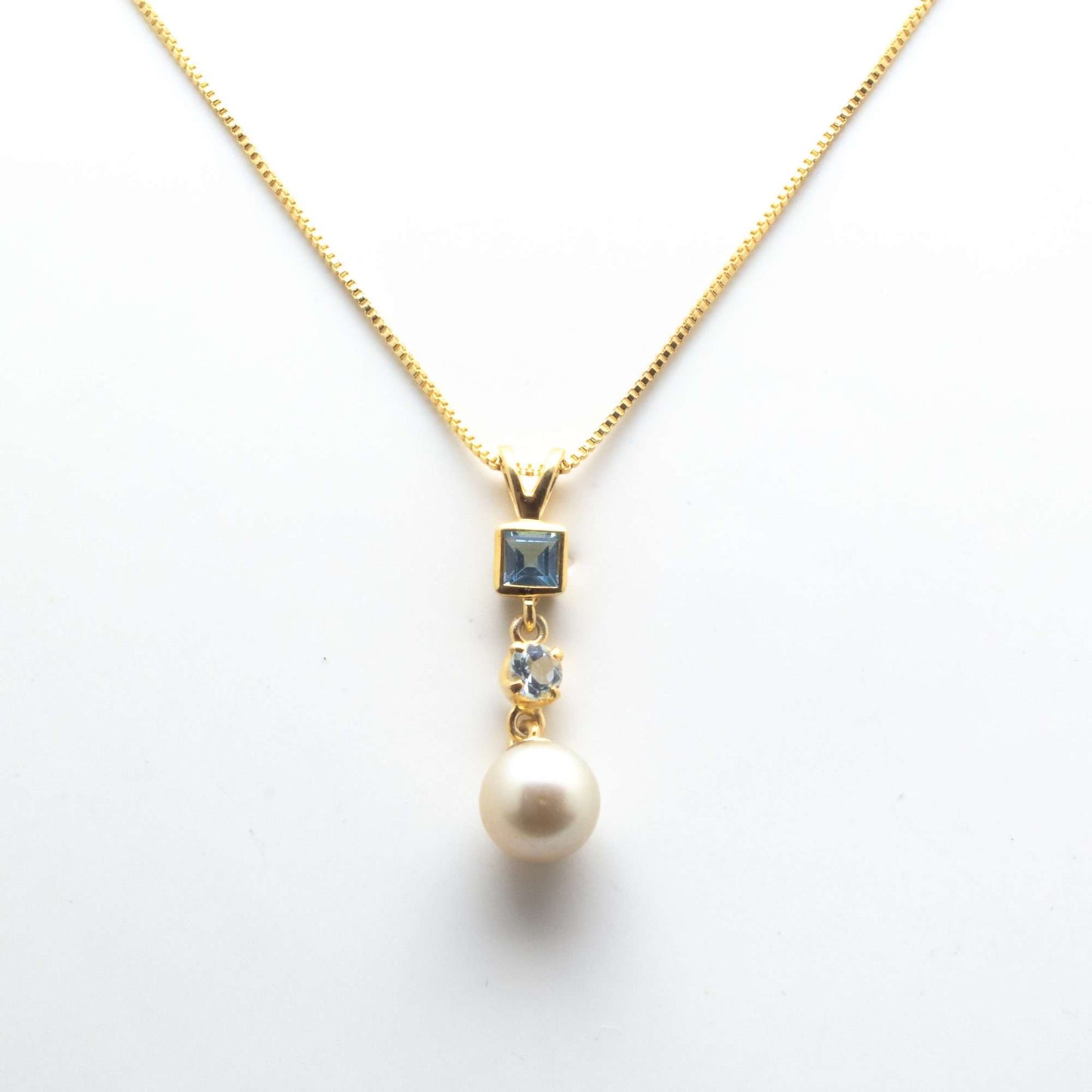 Golden South Sea Pearl with Natural Aquamarine & Blue Topaz Stones Blackheath Pendant 8.5 - 9.5 MM-0