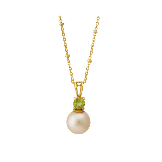 Golden South Sea Pearl with Green Peridot Stone Geraldton Pendant 8.5 - 9.5 M-0