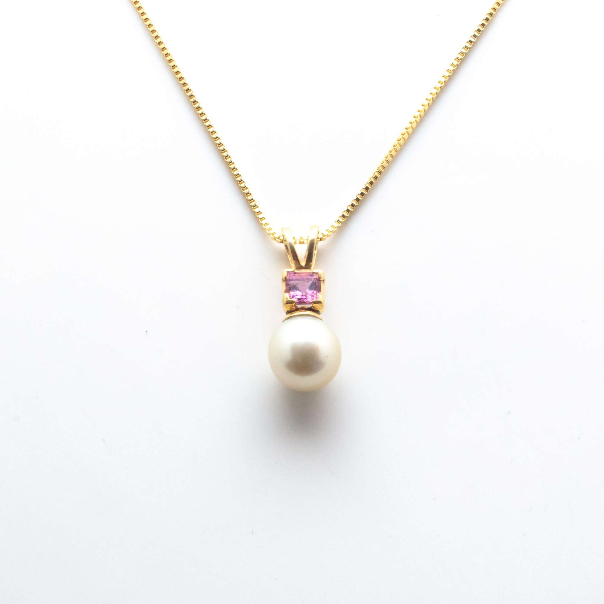 Golden South Sea Pearl with Pink Tourmaline Stone Sale Pendant 8.5 - 9.5 MM-0