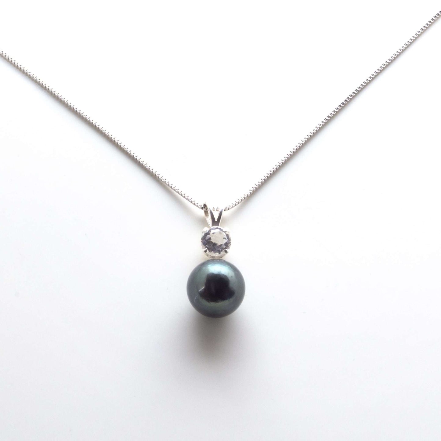 Tahitian South Sea Black Pearls with Natural White Topaz Stone Redsea Pendant 10.5 - 11.5 MM-0