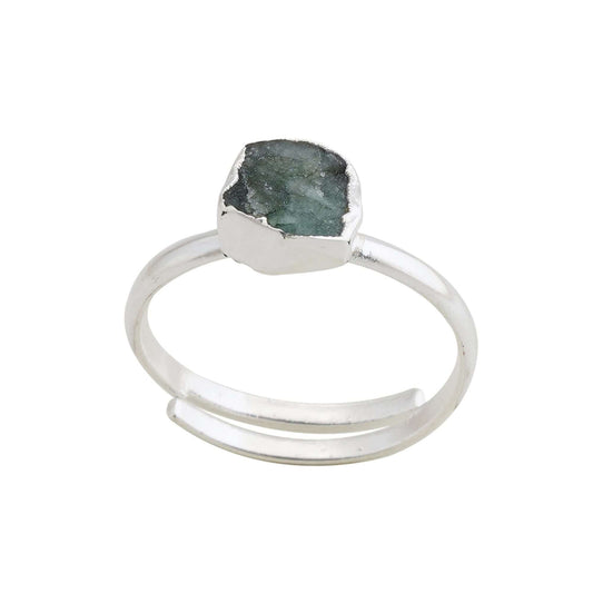 Emerald Adjustable Ring Handmade in its Natural form in 925 Silver-0