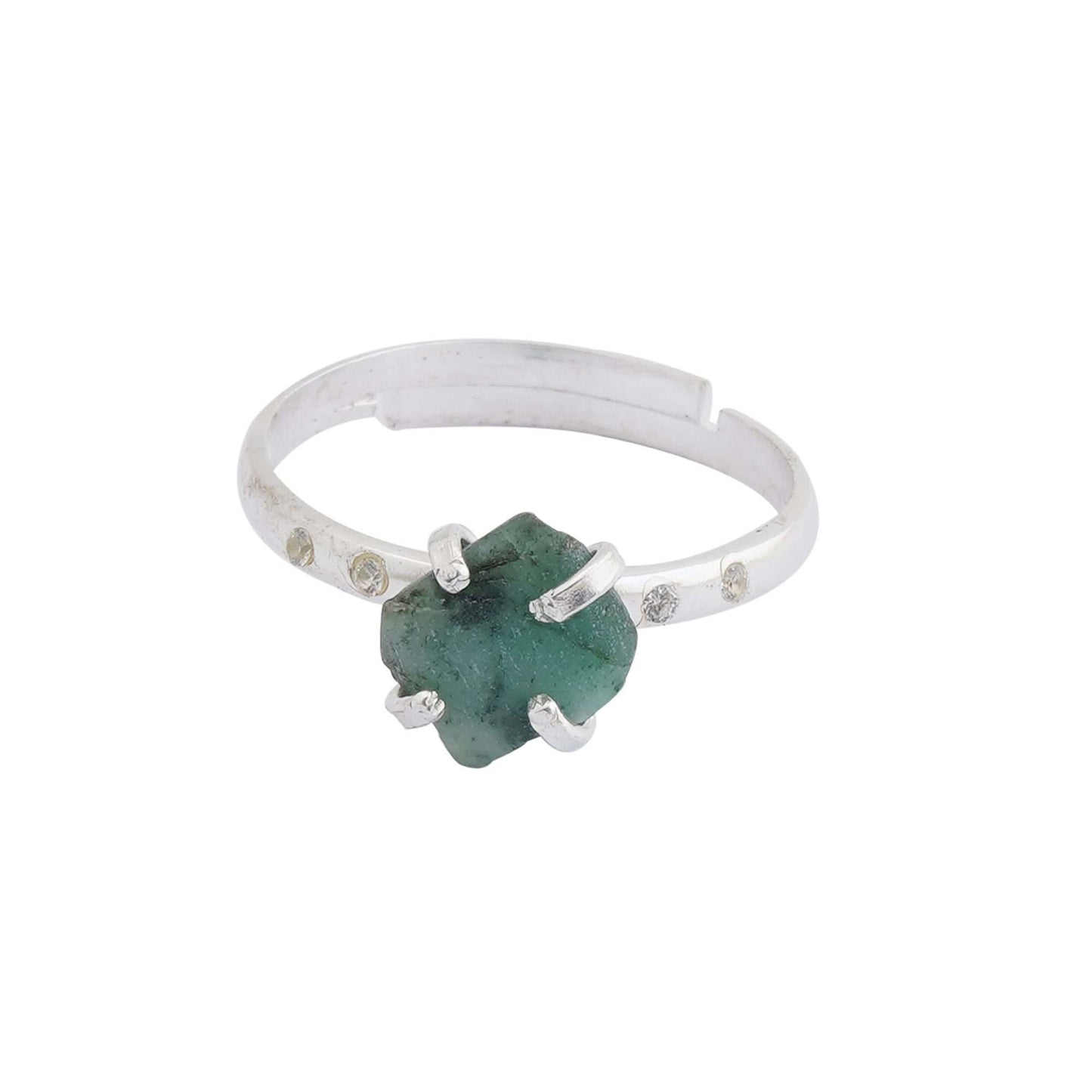 Emerald Adjustable Ring Handmade in its Natural form in 925 Silver-0