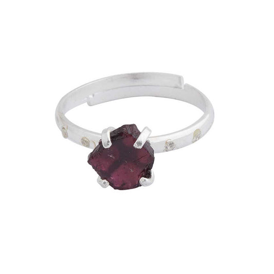 Garnet Adjustable Ring Handmade in its Natural form in 925 Silver-0