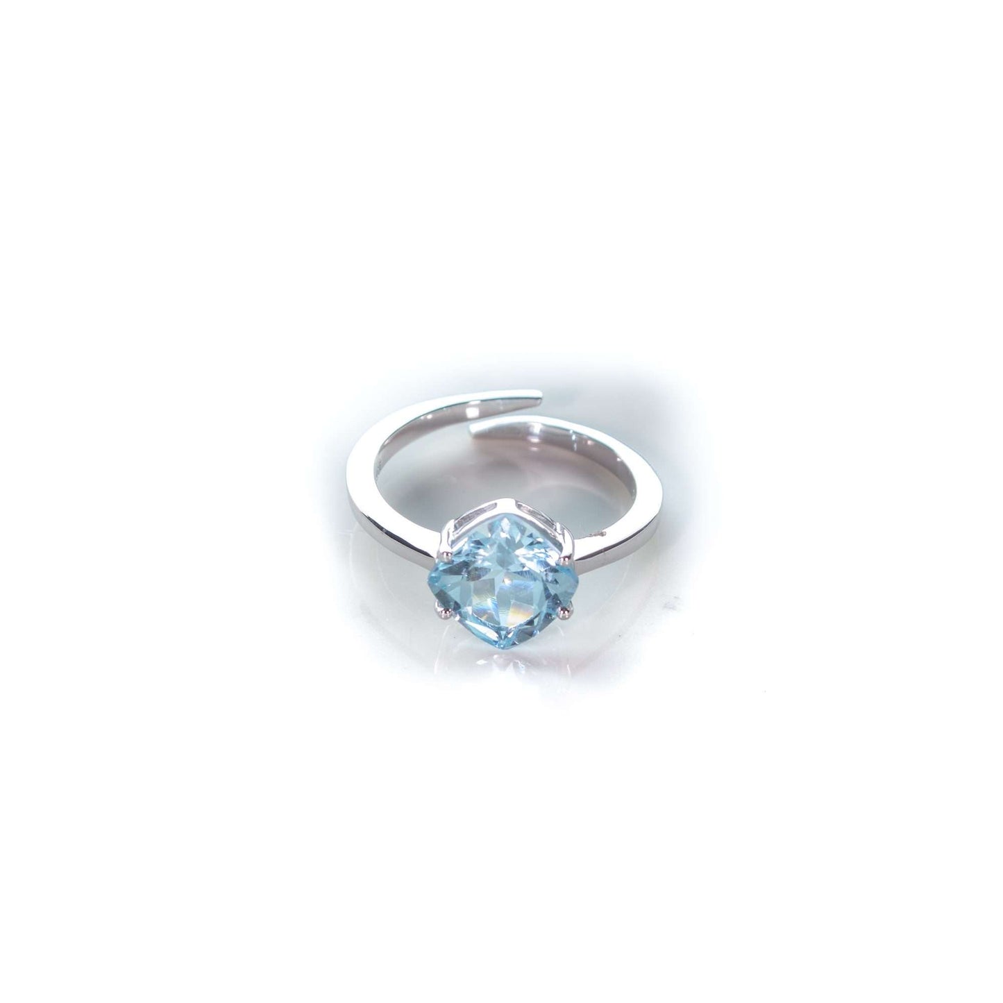 2.5 CT Natural Blue Topaz Cushion Cut Adjustable Solitaire Ring in Silver 925-0